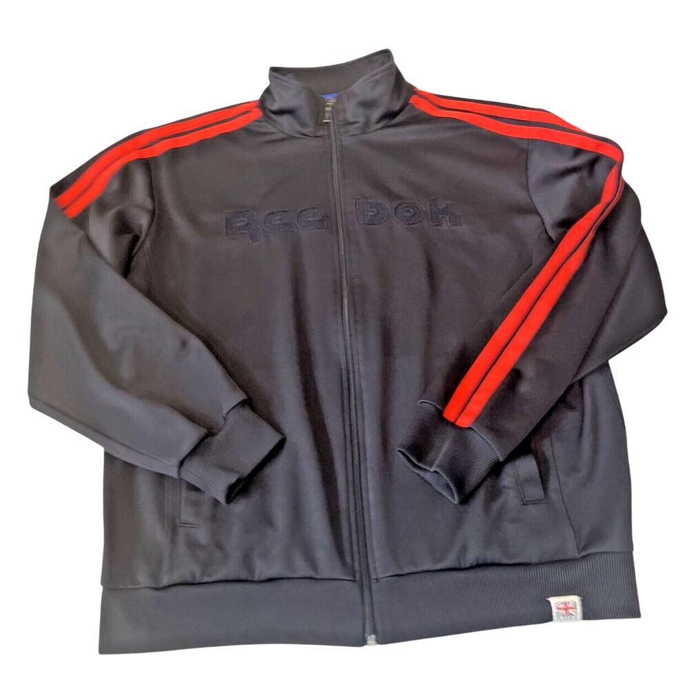 REEBOK Classic Men Full Zip Jacket Sz L Black Track Pockets Retro Y2K